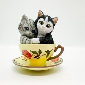 Hamilton Collection Purr-fectly Tea-lightful Cats Teacup Floral Tuxedo Tabby
